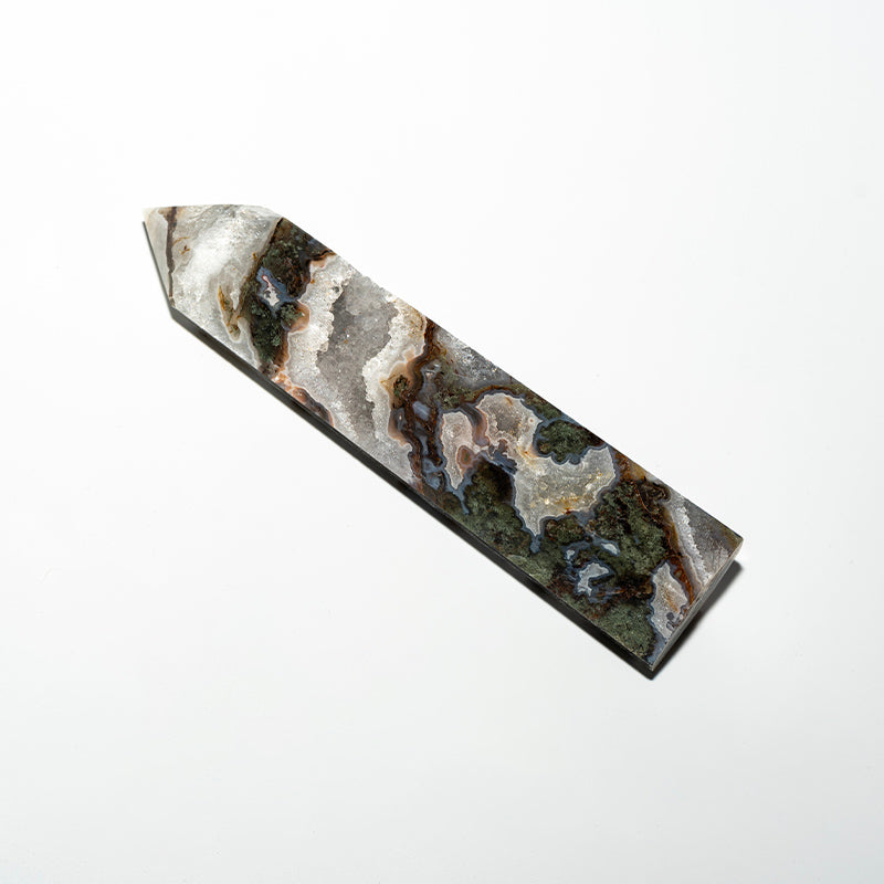 White Crystal Moss Agate Tower