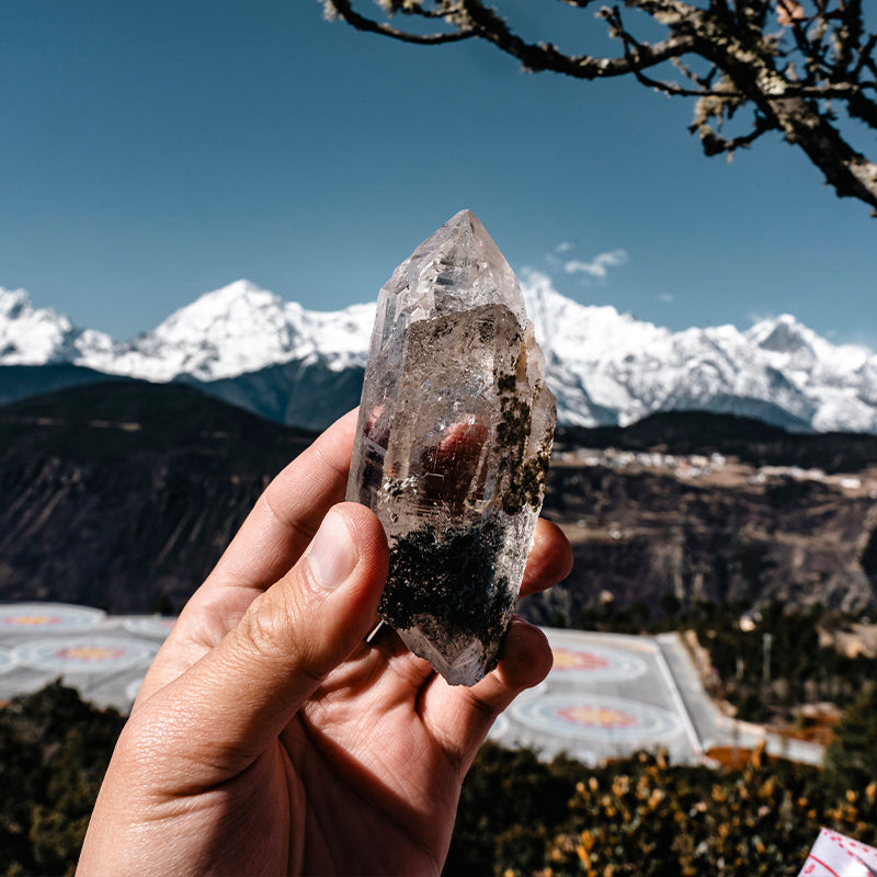Himalayan Chlorite Etched Quartz In Mica Symbiosis, Floating Root