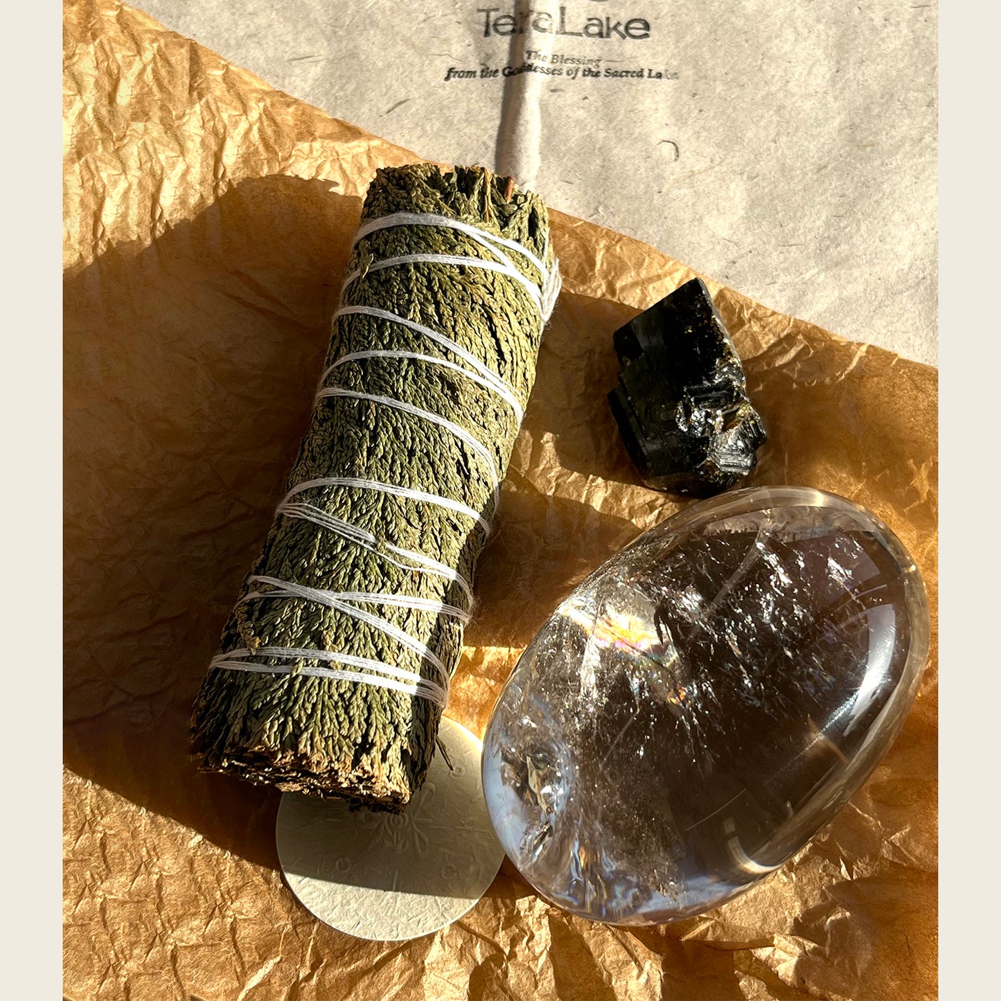 Himalayan Meditation Crystal Stone and Nepal Black-Gold Tourmaline Gift Box