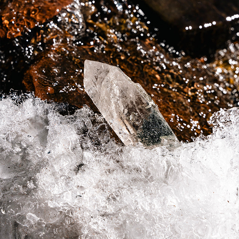Himalayan Chlorite Etched Quartz In Mica Symbiosis, Floating Root