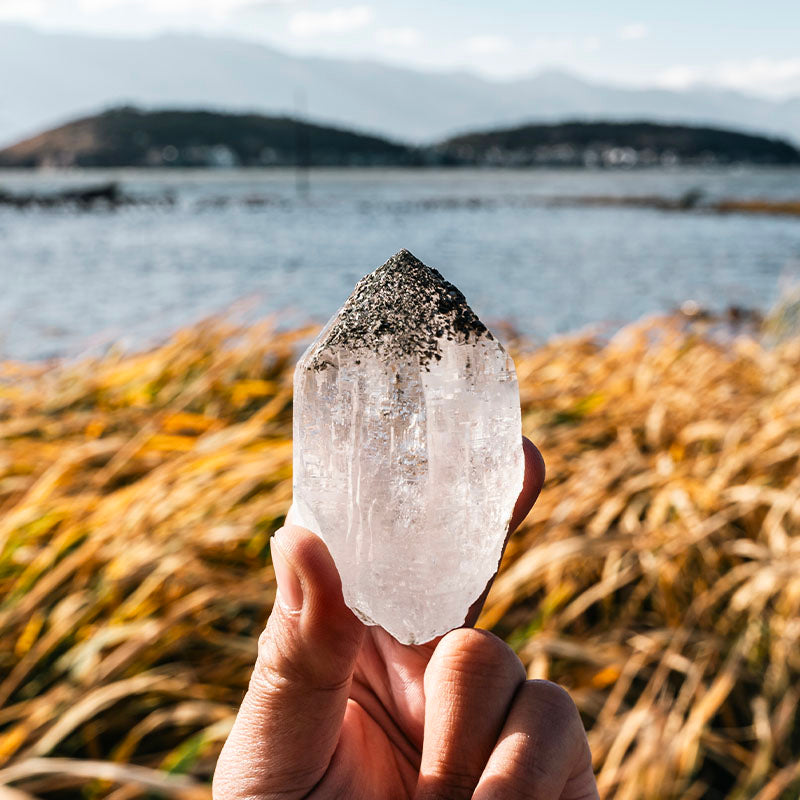 Himalayan White Quartz With Silver Mica Etched Buddha Top