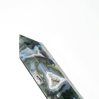 White Crystal Moss Agate Tower