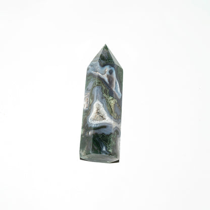 White Crystal Moss Agate Tower