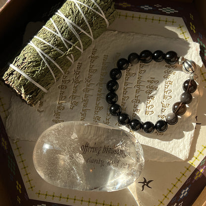 Himalayan Meditation Crystal Stone and Black Tourmaline Bracelet Gift Box